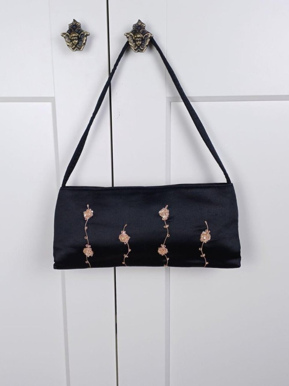 Vintage Blumarine y2k satin baguette bag embroidered floral shoulder purse